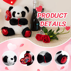 HollyHOME panda plush romantic design with red feet and heart balloon.