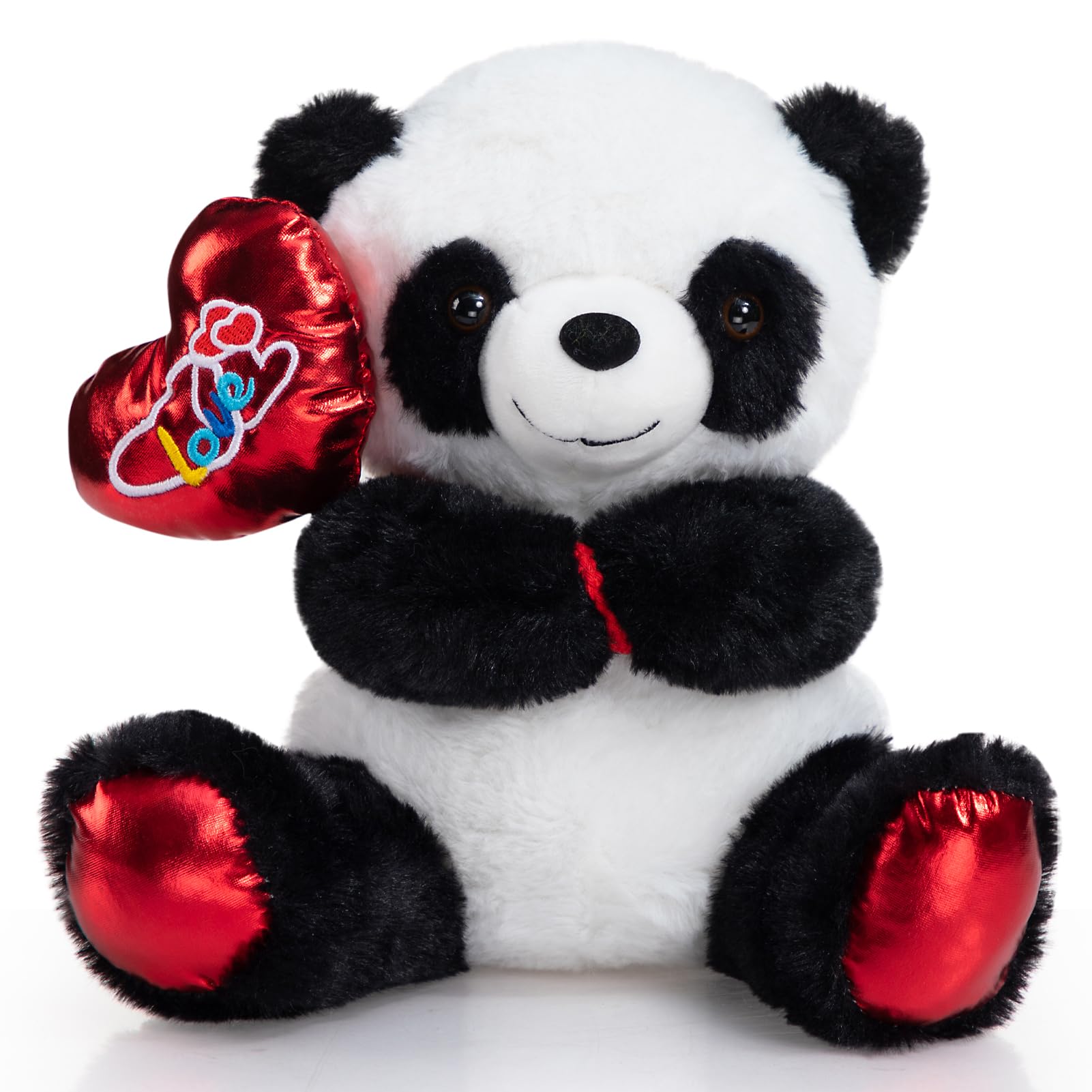 HollyHOME Panda plush holding a Valentine heart balloon, ideal gift for loved ones.