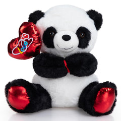 HollyHOME Panda plush holding a Valentine heart balloon, ideal gift for loved ones.