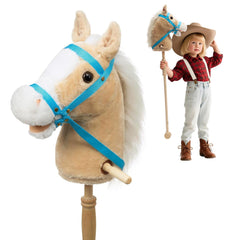 HollyHOME 36-inch stick horse head close-up in beige for indoor adventures