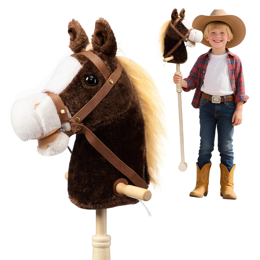 HollyHOME stick horse plush with fluffy head for cozy pretend riding.