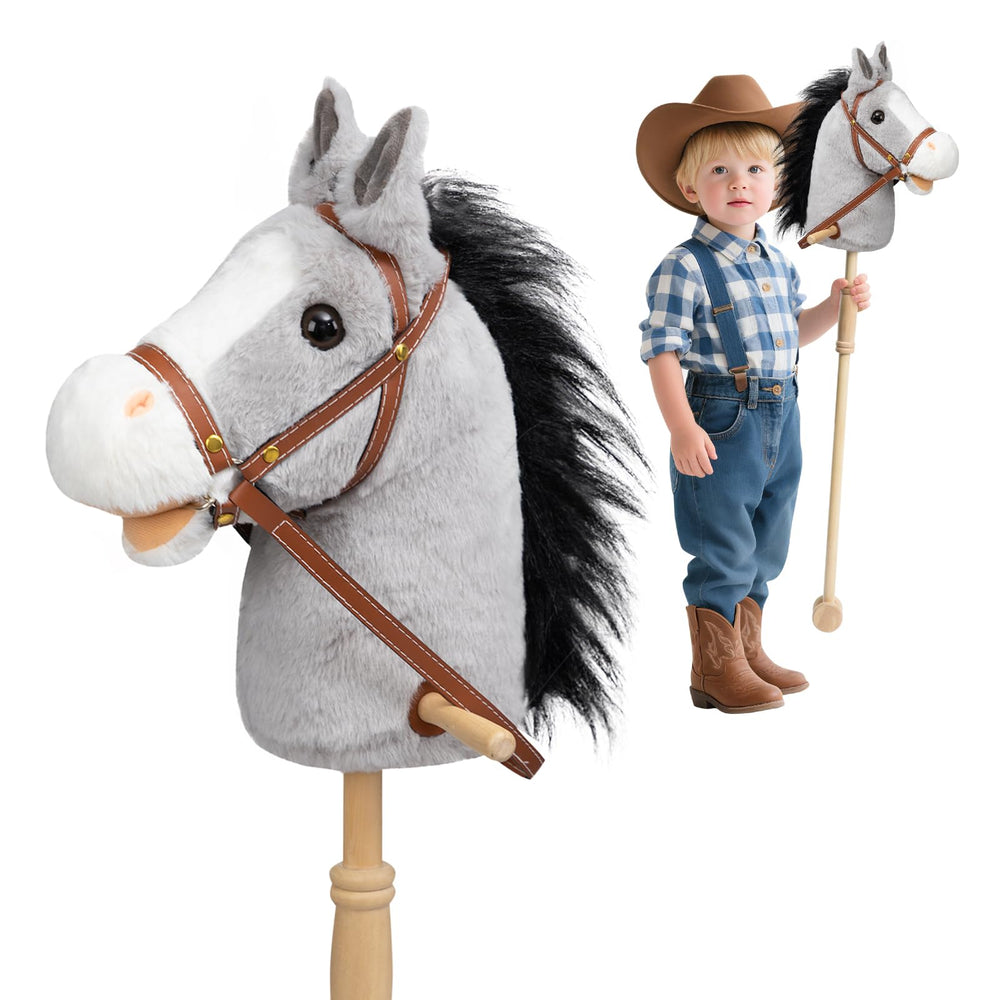 HollyHOME stick horse grey 36-inch with plush head for imaginative play