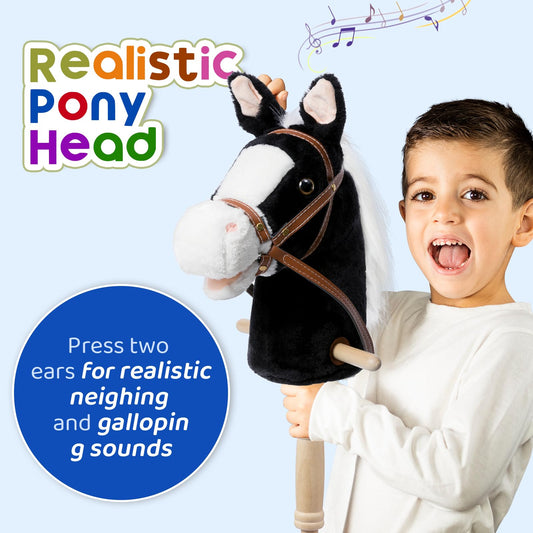 HollyHOME stick horse plush body with fluffy fur encourages imaginative riding.