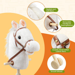 HollyHOME stick horse plush closeup head detail highlighting craftsmanship