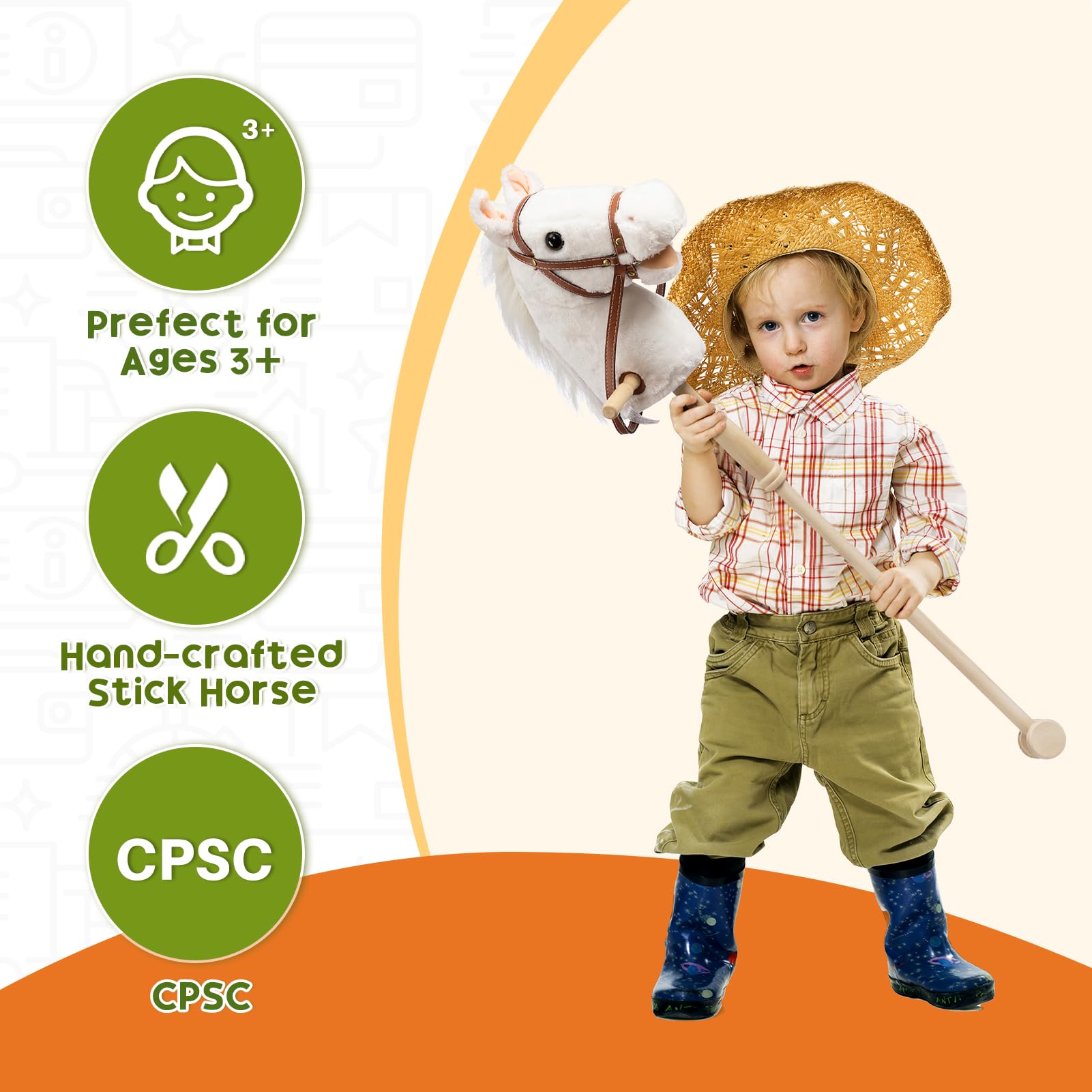 HollyHOME stick horse plush ears press for neighing and galloping sounds