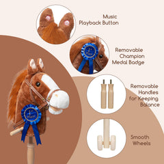 HollyHOME stick horse wheels and handles, smooth movement for walking and trotting.