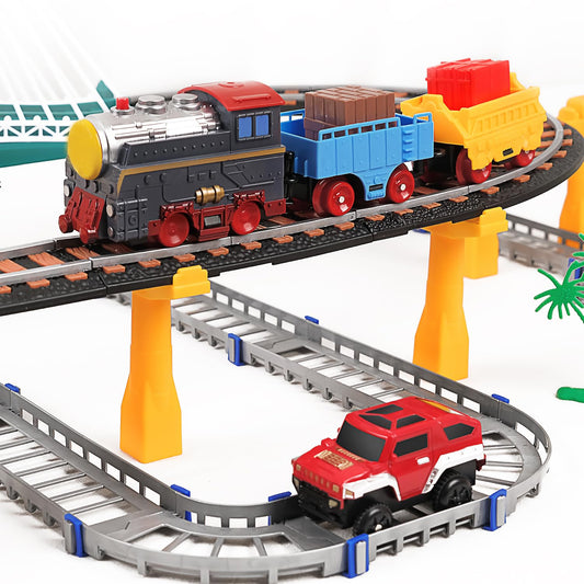 HOLYFUN 113-piece track layout showing two loops for creative building.