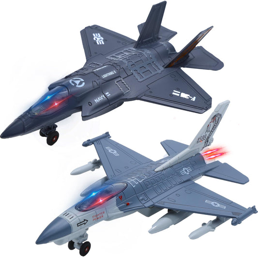 HOLYFUN Double Fighter Jet with top lights enhances imaginative play.