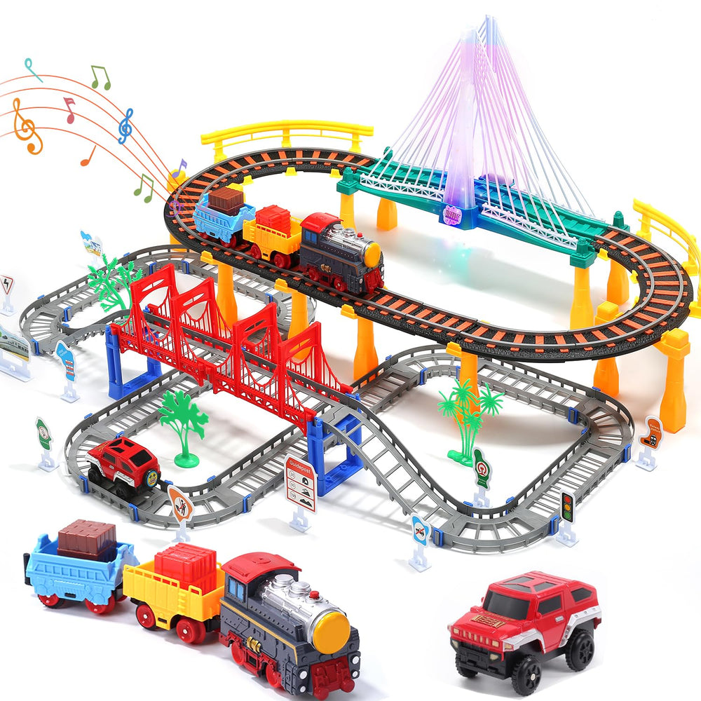 HOLYFUN electric train set front view with loops for immersive play.