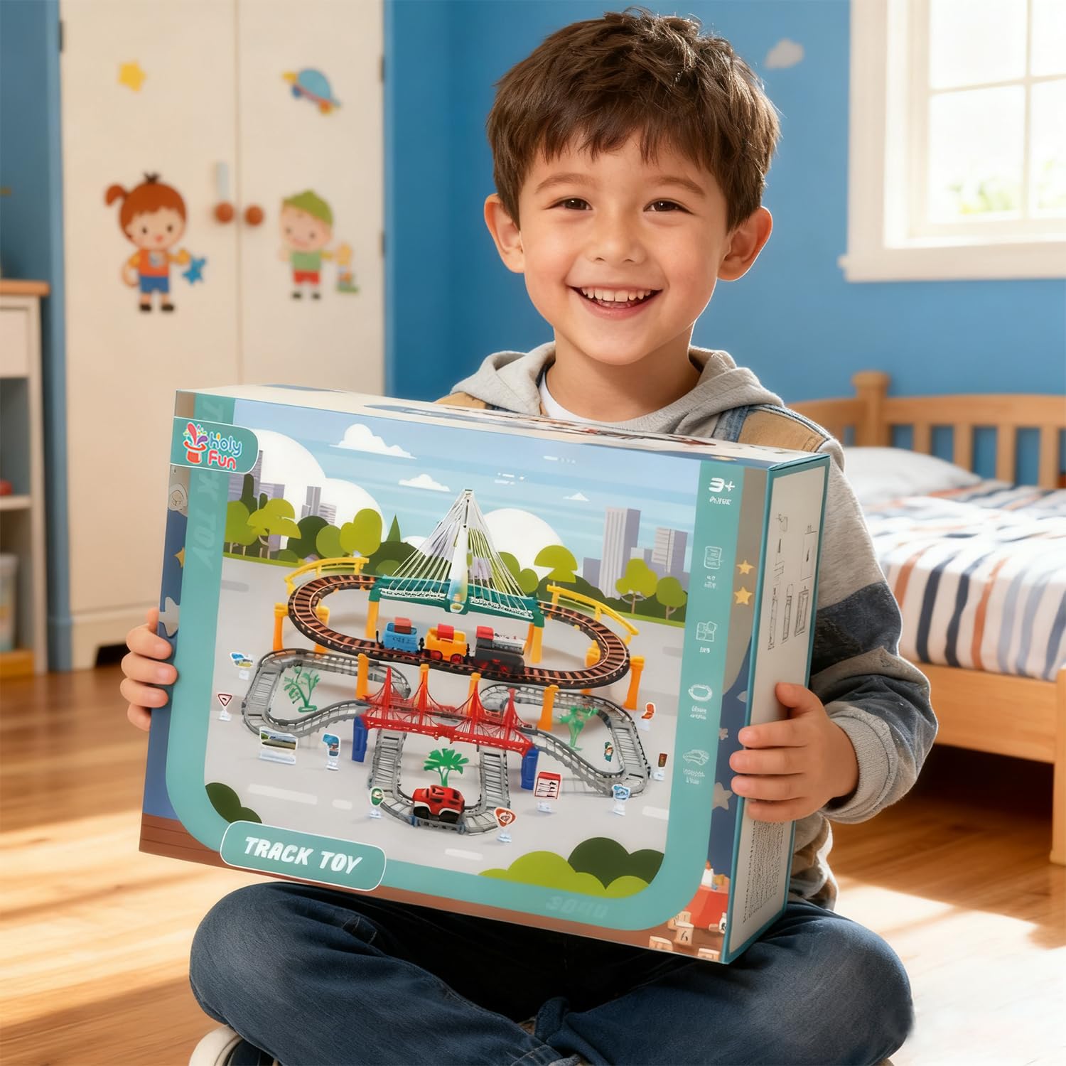 HOLYFUN gift-ready train set for kids ages three to eight.