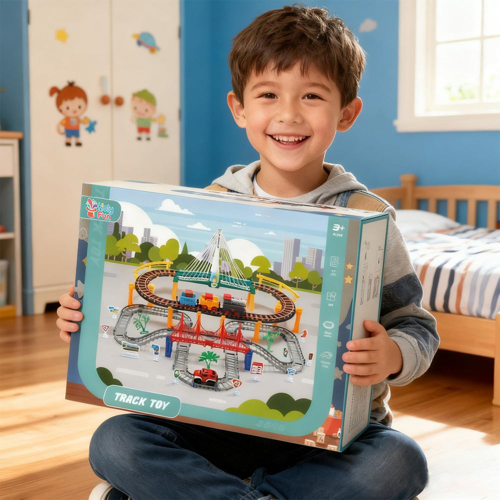 HOLYFUN gift-ready train set for kids ages three to eight.