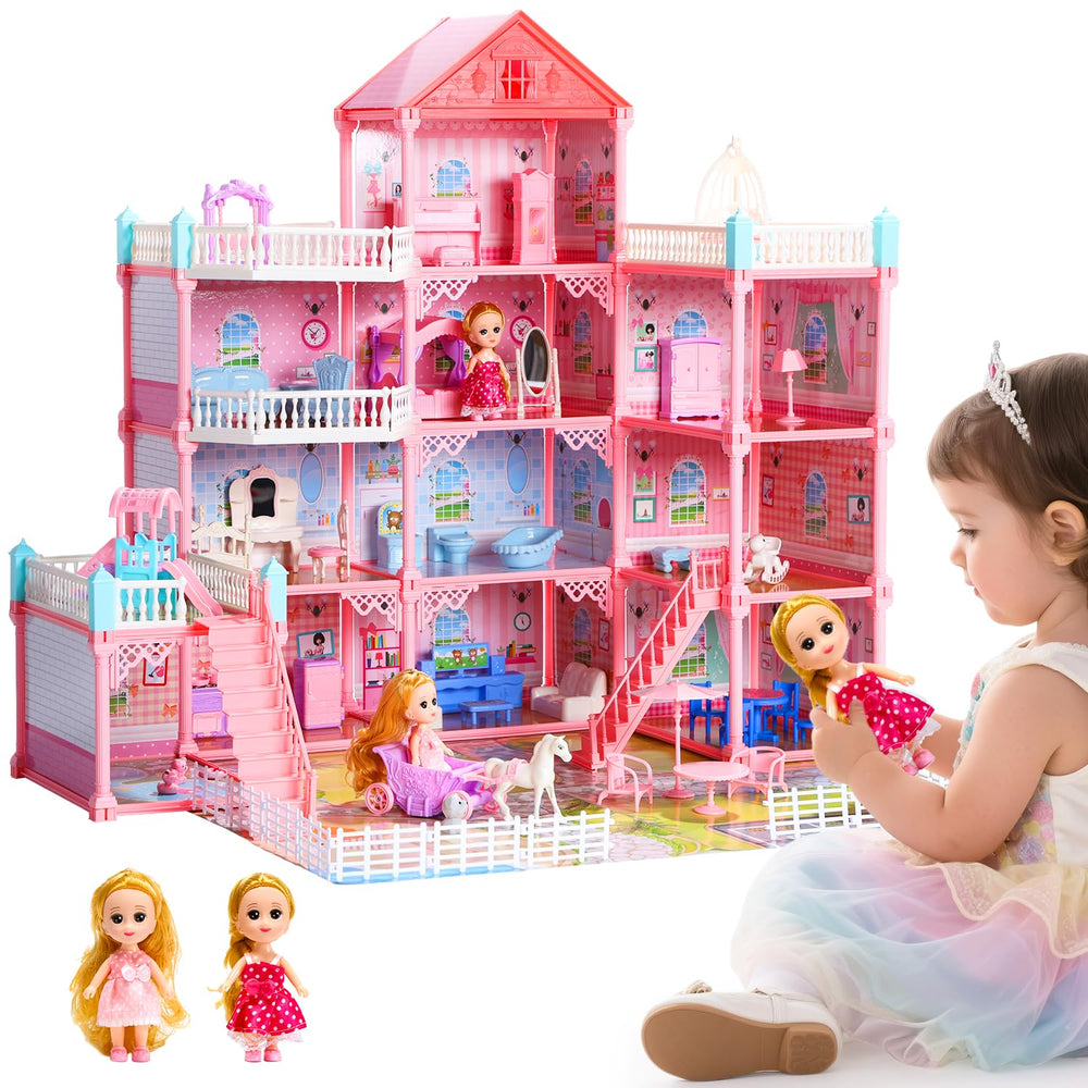 HOLYFUN huge 3-story dollhouse with 11 rooms for limitless imaginative play.