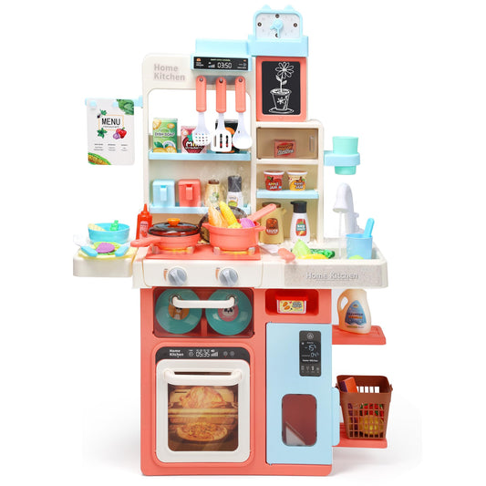 HOLYFUN Kids Kitchen Playset pink stove with lights for immersive pretend cooking