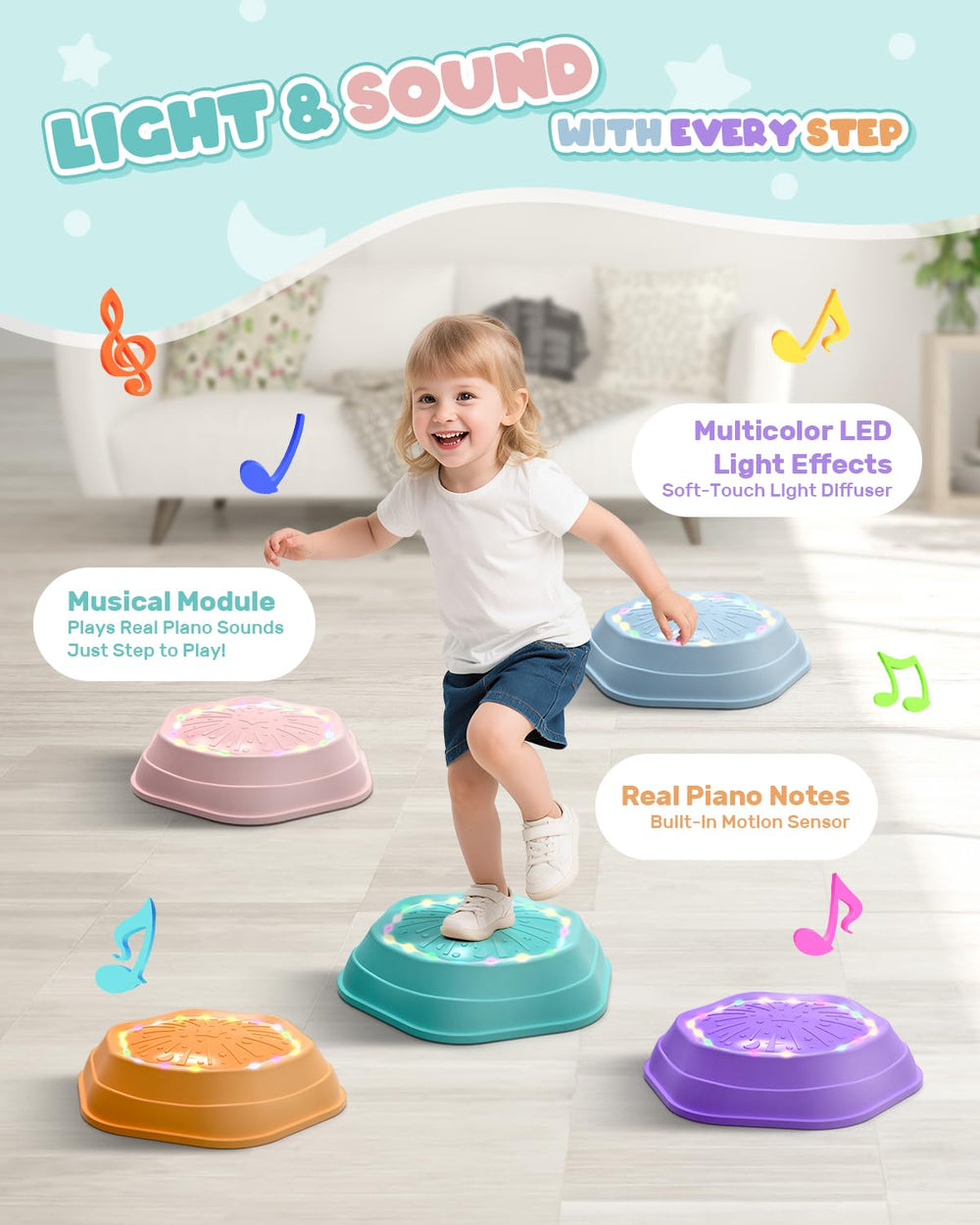 Holyton stepping stones with colorful LED light sequences