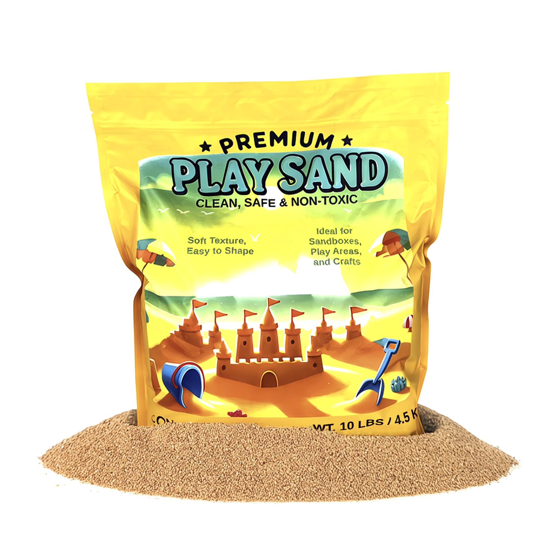 Home and Country USA Play Sand close-up texture shows fine grains for shaping.
