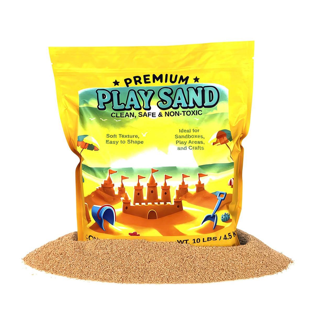 Home and Country USA Play Sand close-up texture shows fine grains for shaping.