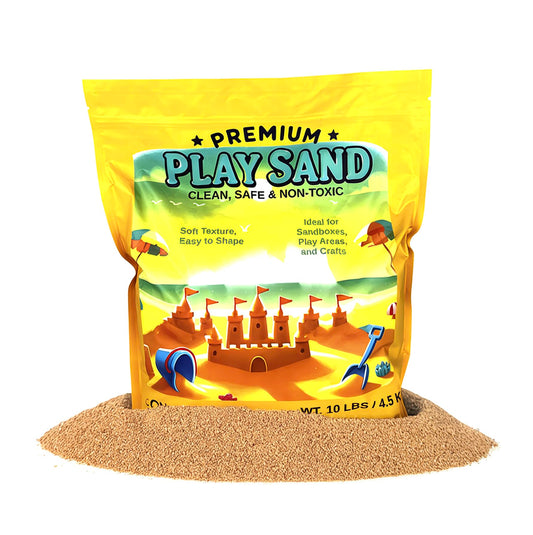 Home and Country USA Play Sand close-up texture shows fine grains for shaping.