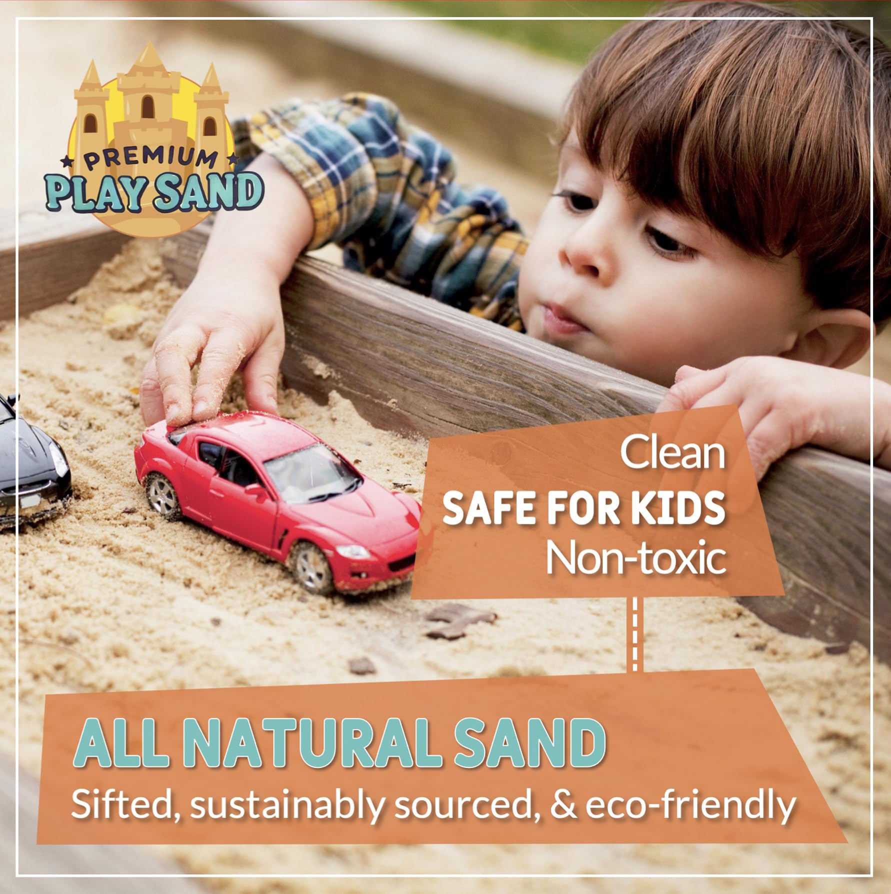 Pouring Home and Country USA Play Sand demonstrates smooth flow and simple cleanup.