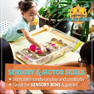 Sensory bins with Home and Country USA Play Sand promote tactile exploration.