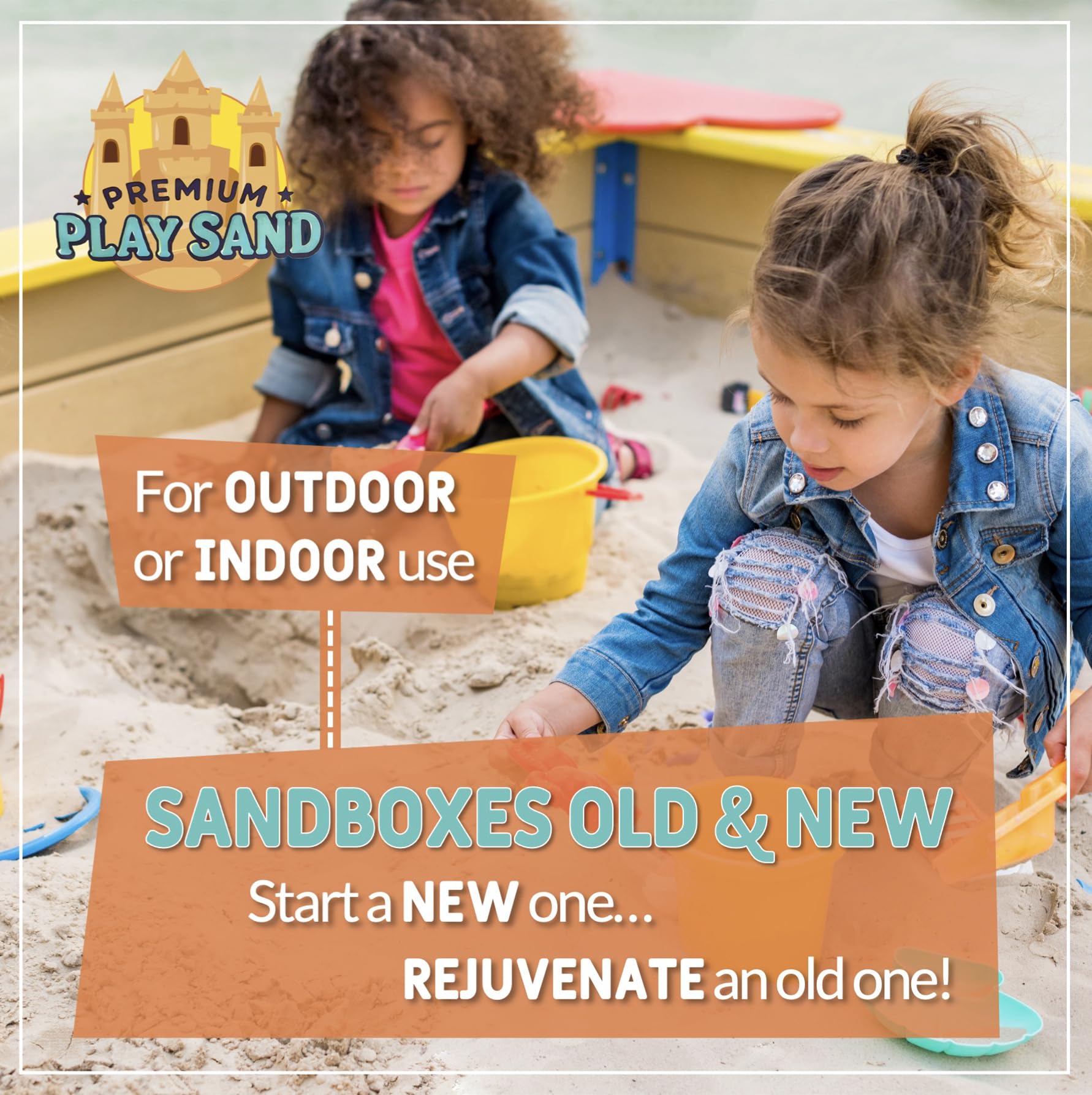 Home and Country USA Play Sand spread on a sunny beach setup for outdoor fun.