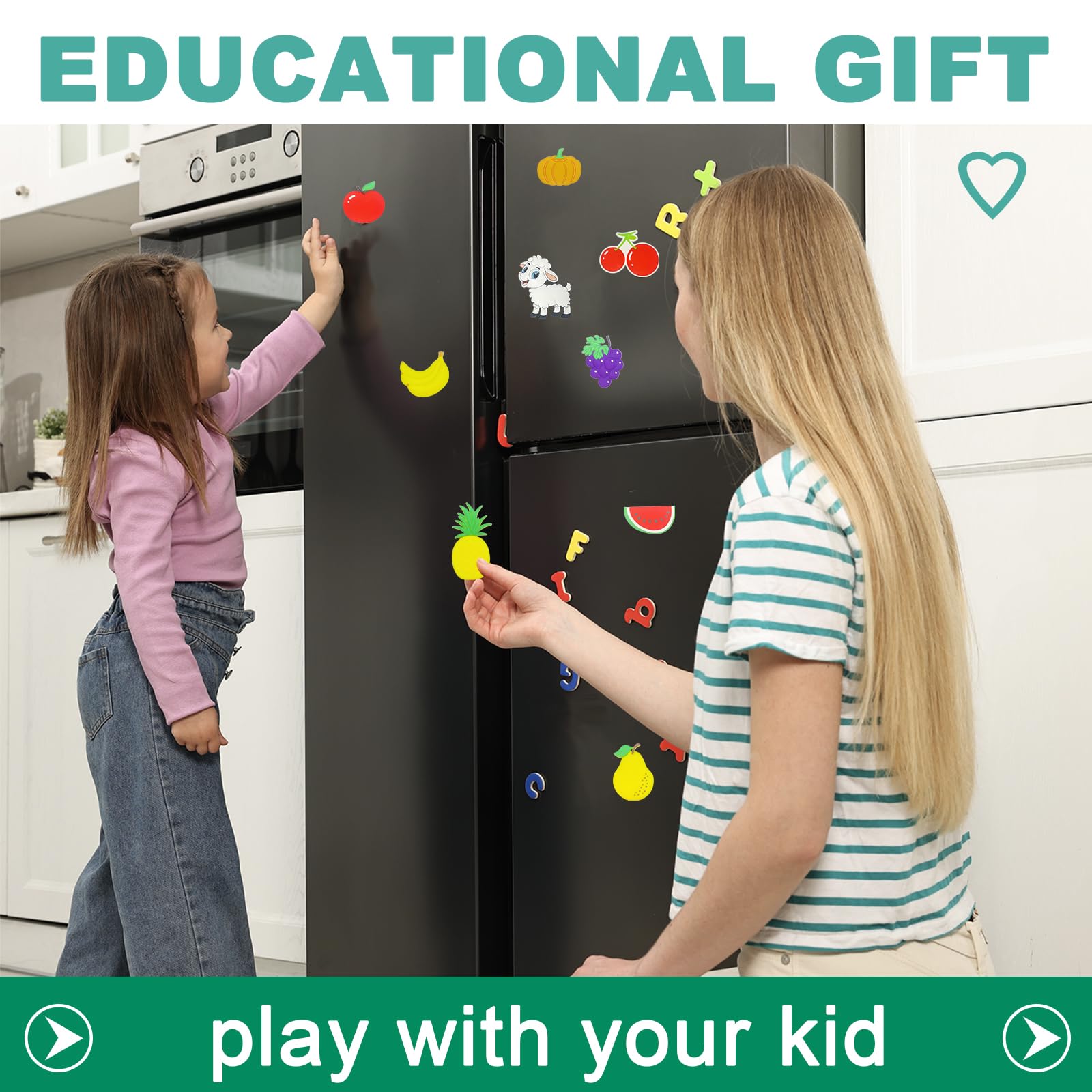 HOMEDISIAC fruit magnets shown on fridge for sorting and imaginative play.