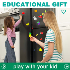 HOMEDISIAC fruit magnets shown on fridge for sorting and imaginative play.
