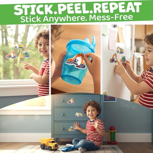 HomeEvolution jelly sticker sheet 3 featuring diggers and trucks for creative play