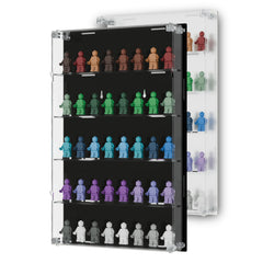 Homelodge acrylic minifigure display case on a wall mount shows 40 figures clearly.