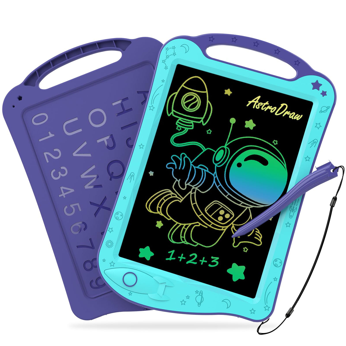 HOMESTEC Astrodraw aqua showing space doodles for kids during travel