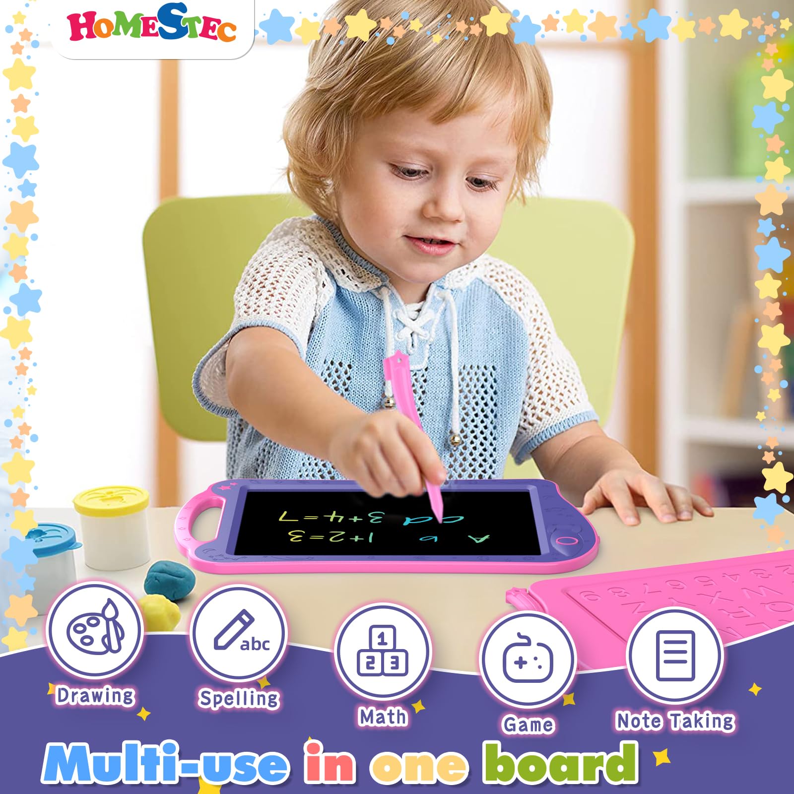 HOMESTEC Astrodraw one-touch erase with rocket button for easy edits.
