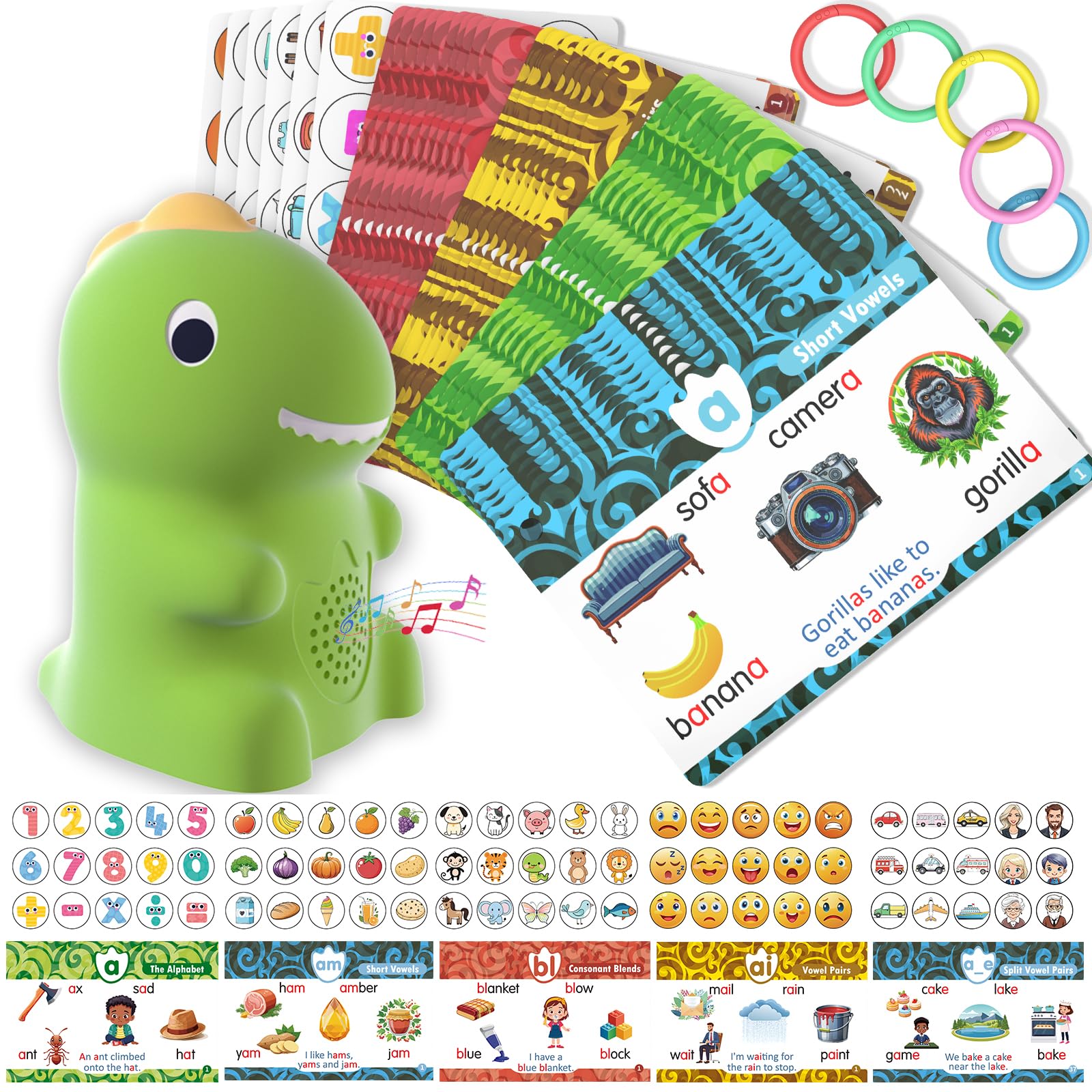 HOMESTEC Phonics Flash Cards with Talking Dino Pen stimulate reading through interactive sound-led practice