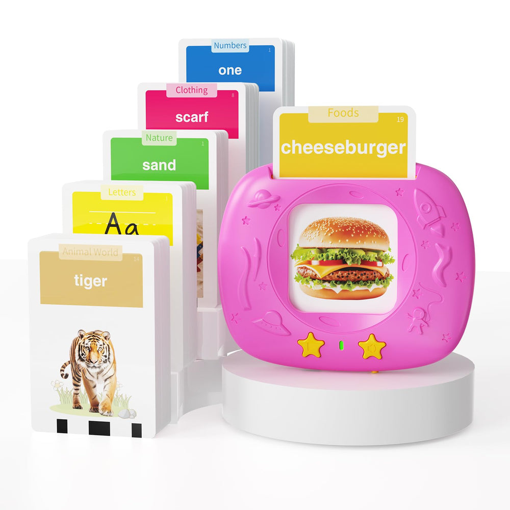 HOMESTEC Toddlers Talking Flash Cards with English accent showcase 288 sight words for language learning.