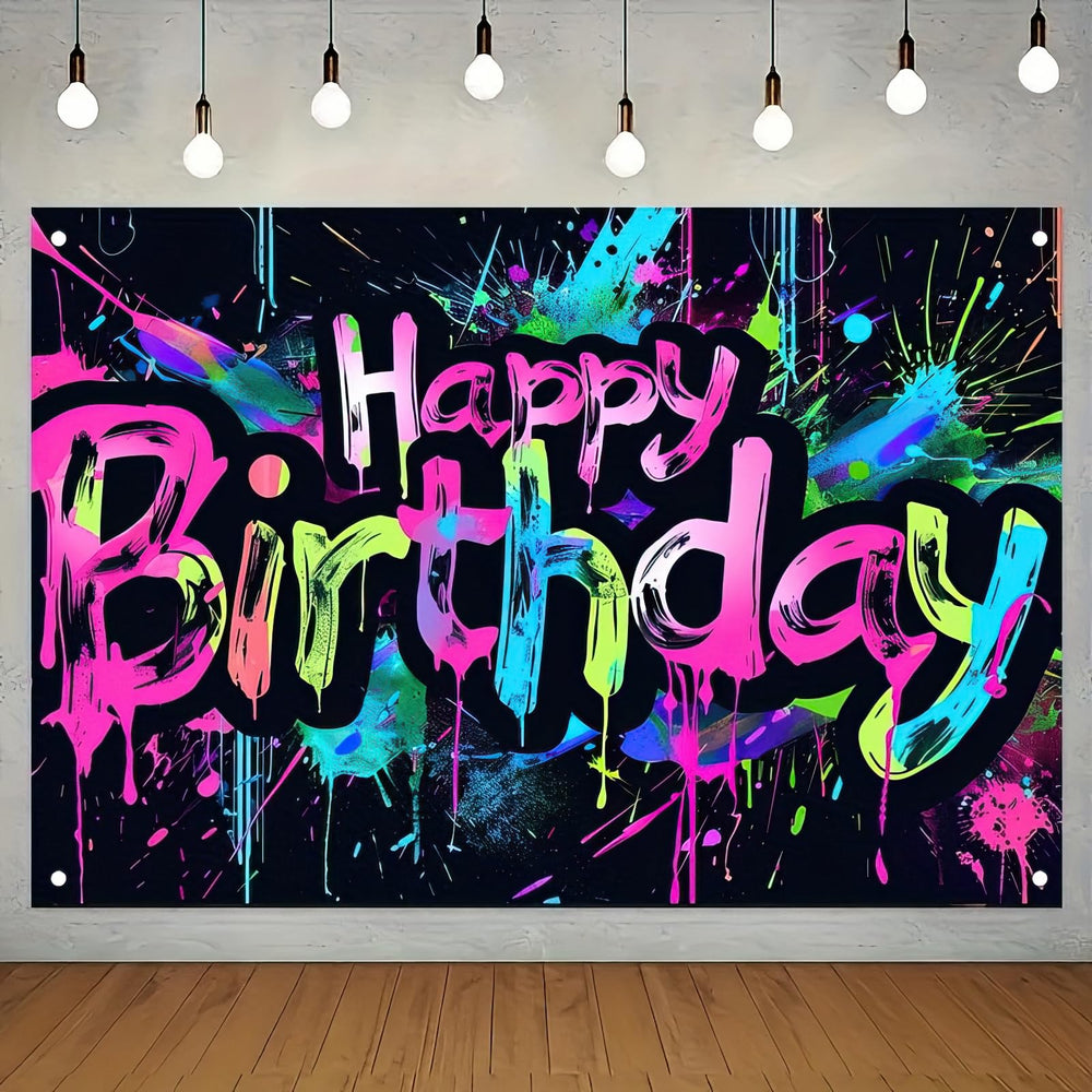 HOMETITUTE Colorful Splatter Art Banner highlighting vibrant party decor