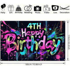 HOMETITUTE Neon 4th banner hung on a wall to decorate the party space