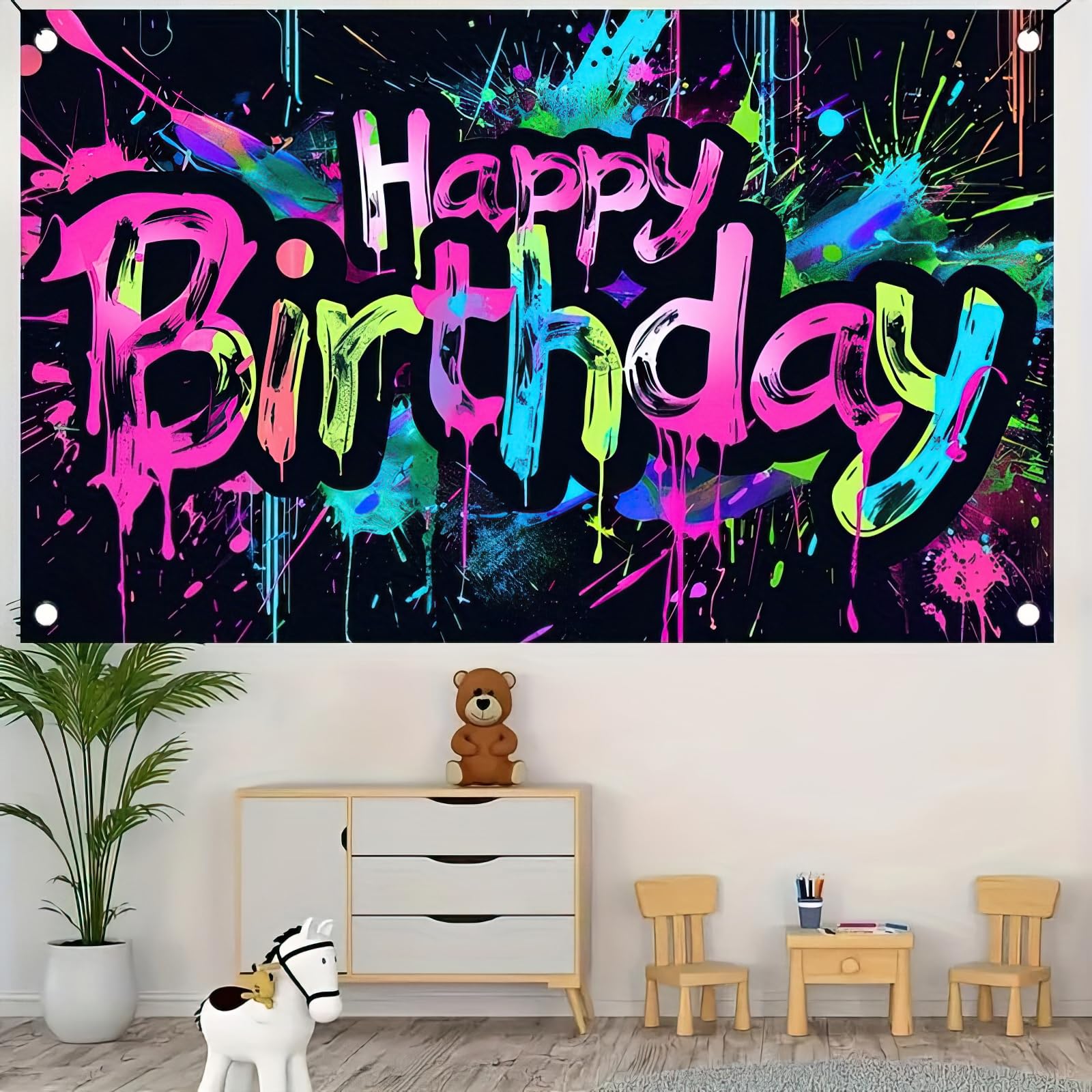 HOMETITUTE Party Backdrop Banner used as indoor or outdoor celebration backdrop