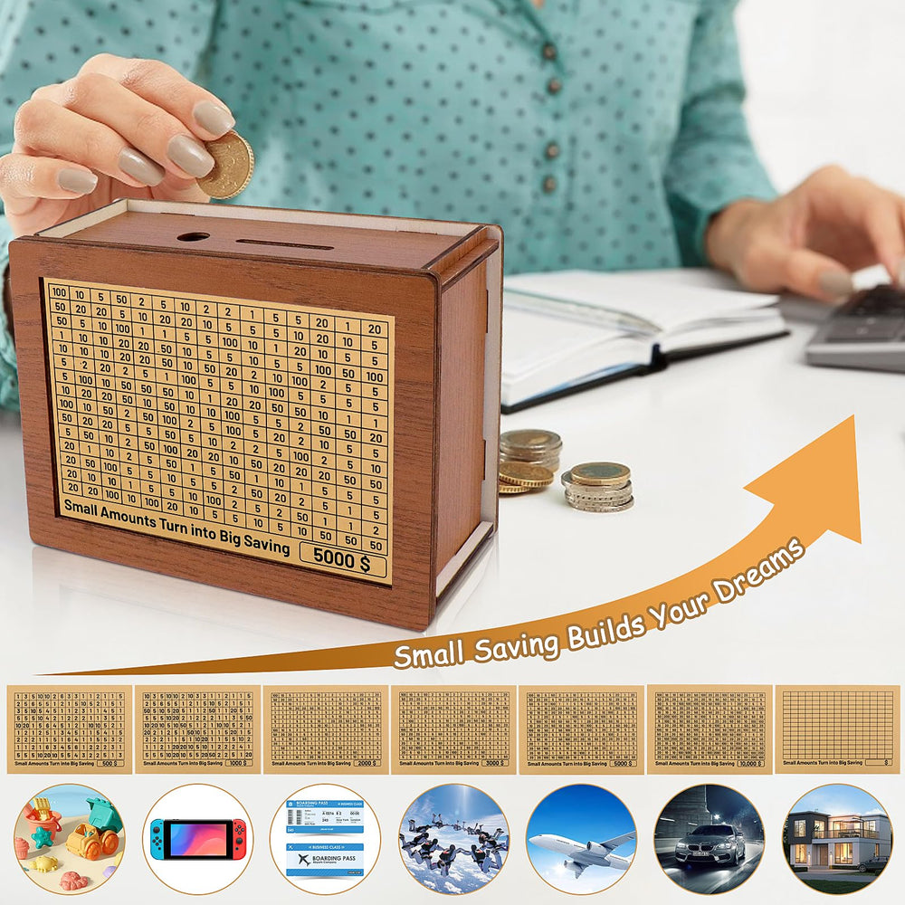 Homgaty money box wooden case detail emphasizes sturdy construction for long-term reliability.