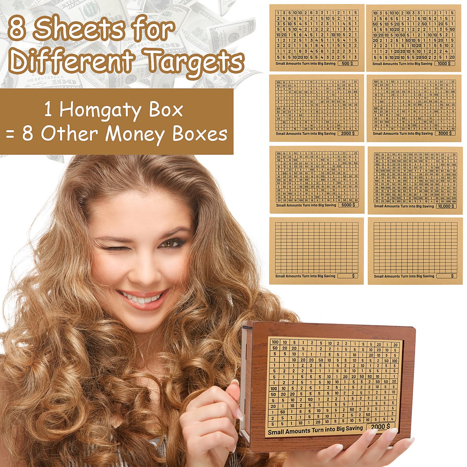 Homgaty money box side angle demonstrates compact, desk-friendly design for daily use.