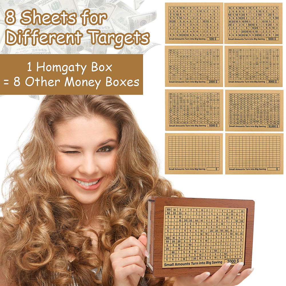 Homgaty money box side angle demonstrates compact, desk-friendly design for daily use.