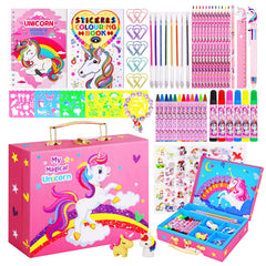 Homicozy 66-piece art set in a unicorn storage box, ideal for organized creativity.