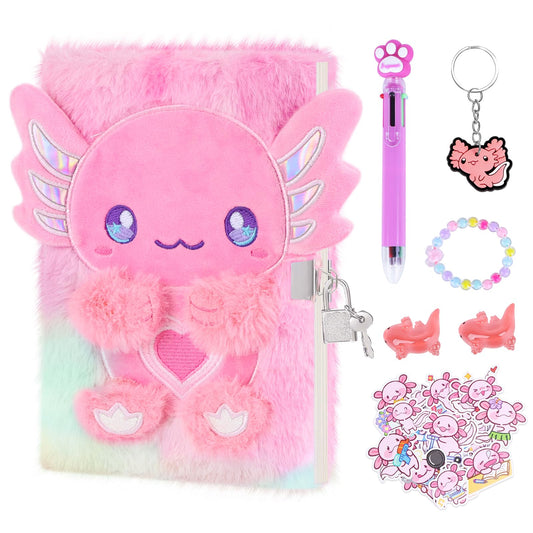 Homicozy axolotl diary cover with plush texture for gentle journaling.