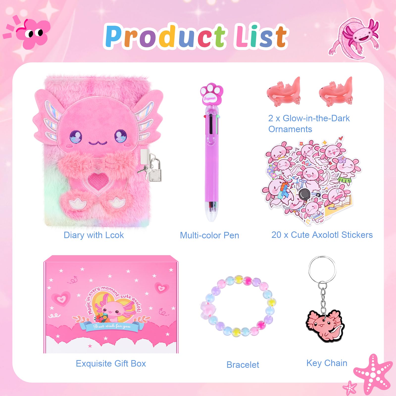 Homicozy axolotl diary lock with keys for private notes.