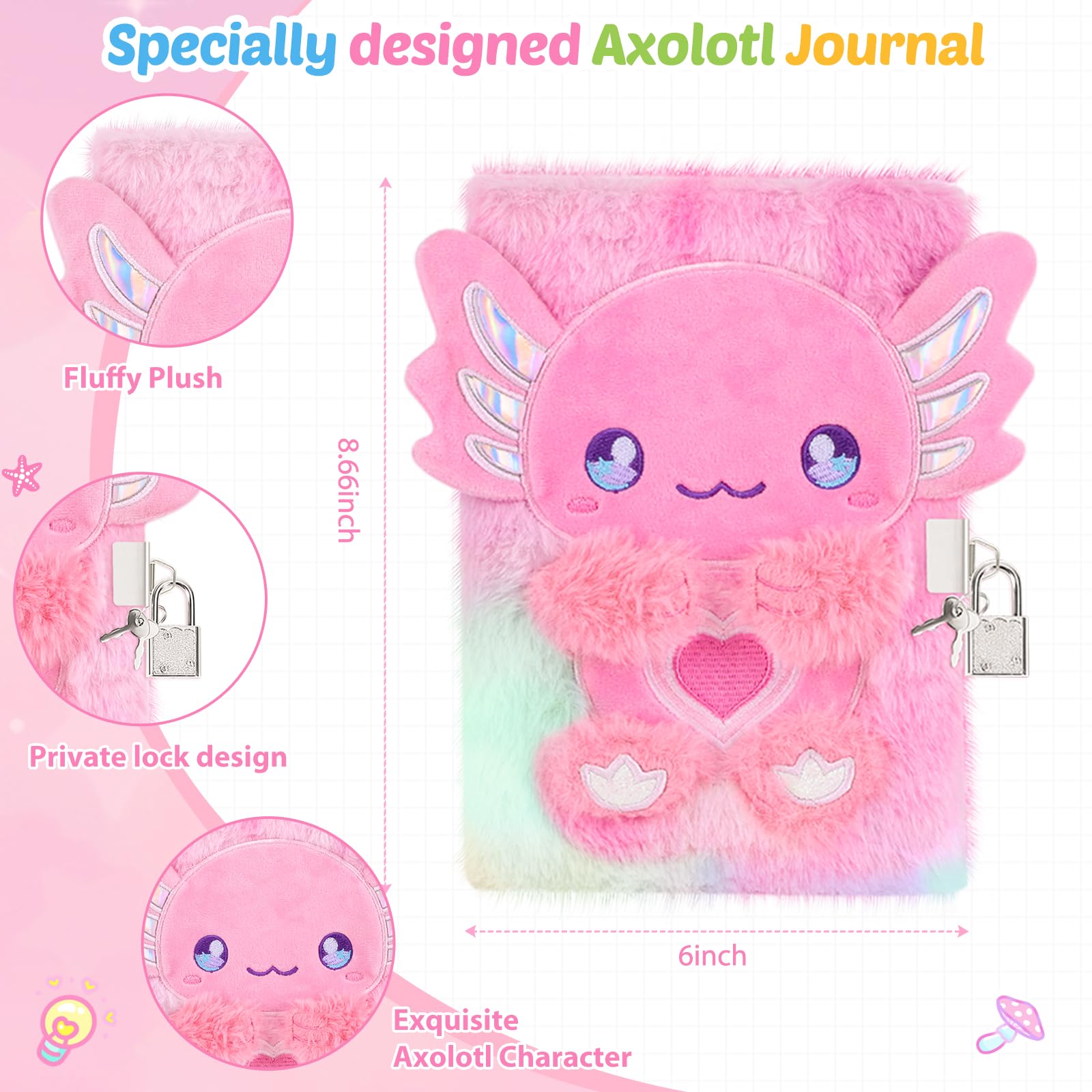 Homicozy axolotl diary stickers for personalized decoration and creativity.