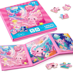 Homicozy axolotl magnetic puzzles open book, travel-friendly activity for car trips
