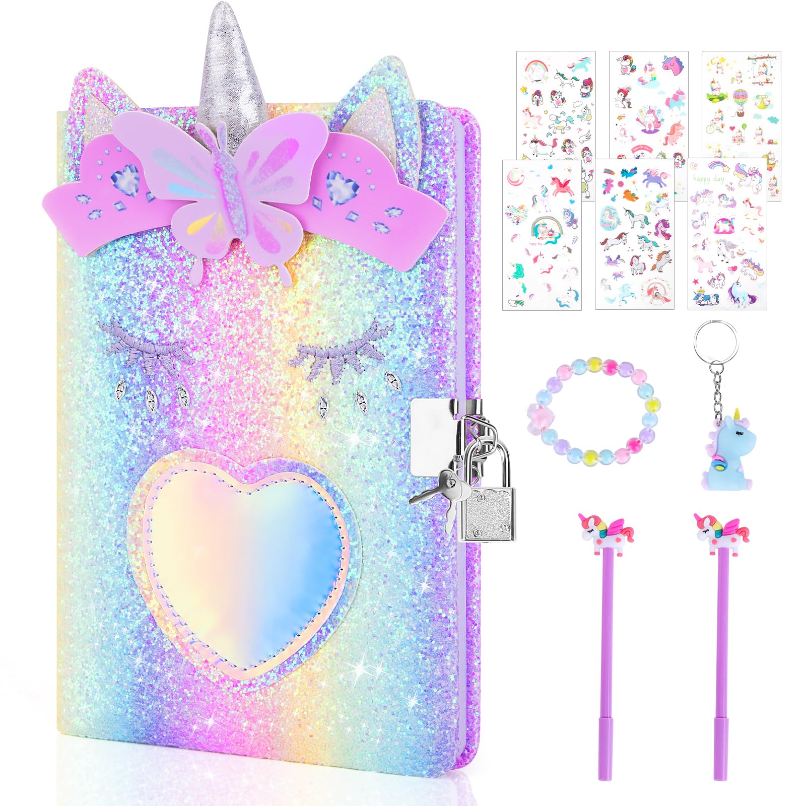 Homicozy unicorn diary cover with glitter and holographic accents inspires imaginative play.