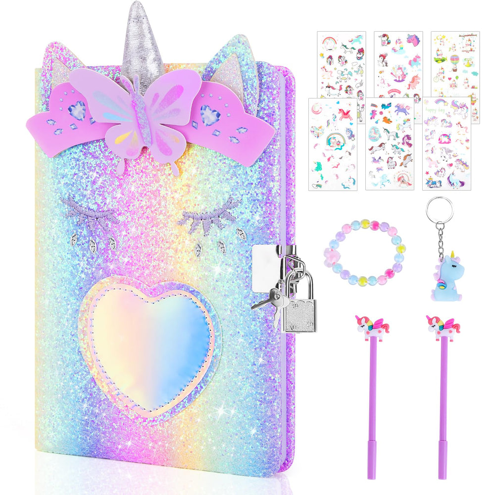 Homicozy unicorn diary cover with glitter and holographic accents inspires imaginative play.