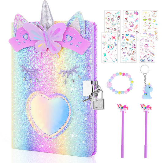 Homicozy unicorn diary cover with glitter and holographic accents inspires imaginative play.