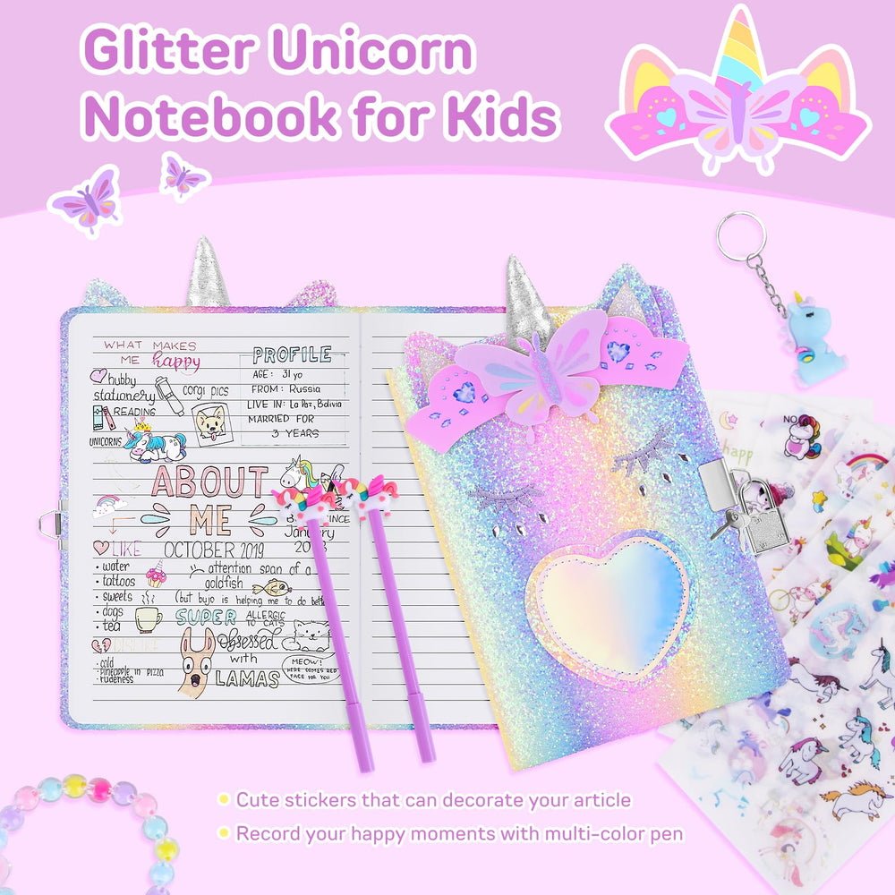 Homicozy unicorn diary features a sturdy metal lock and two keys.