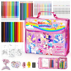 Homicozy unicorn-handbag-pencil-case keeps art supplies organized for travel.