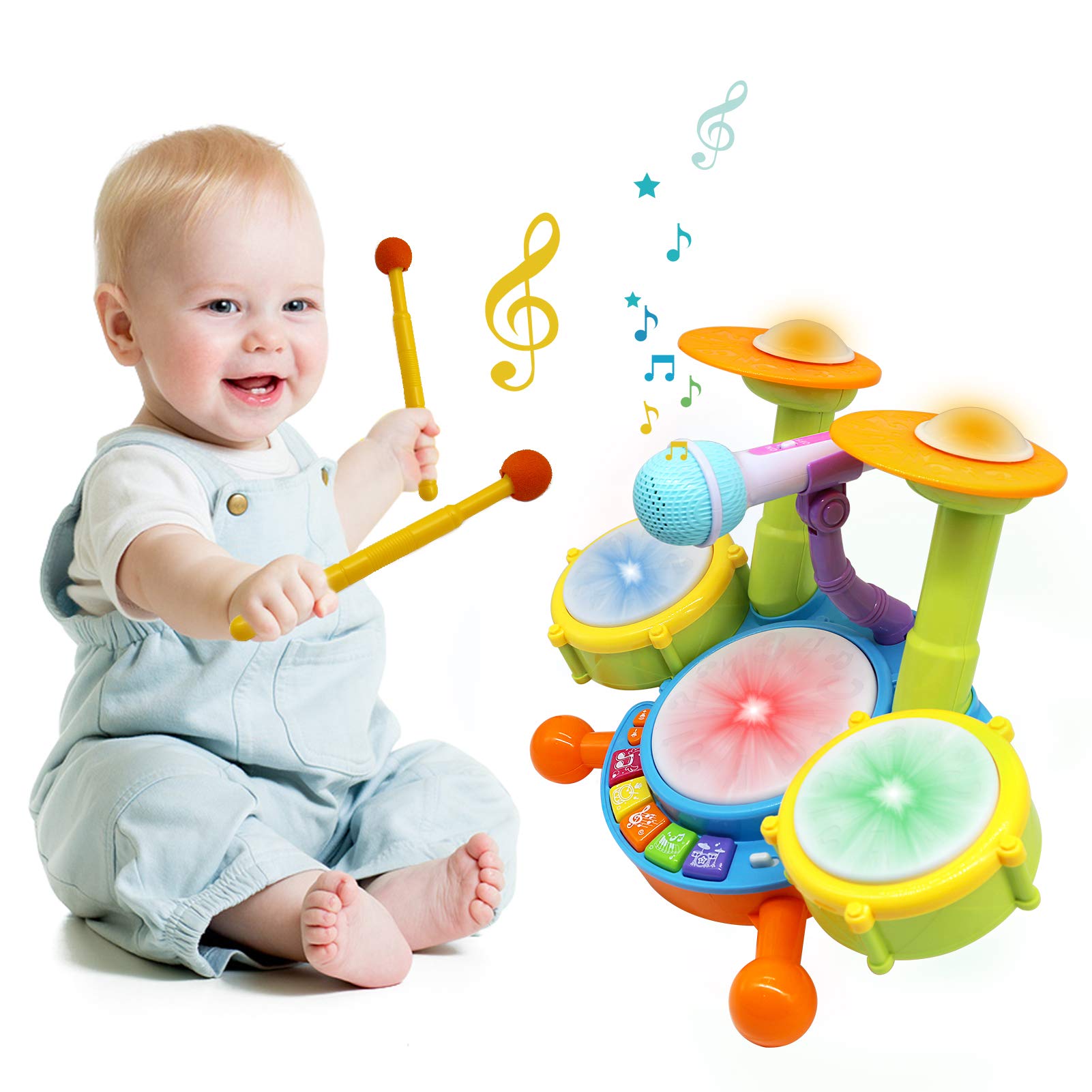 Homily toddler drum kit with dynamic sounds to spark imagination.