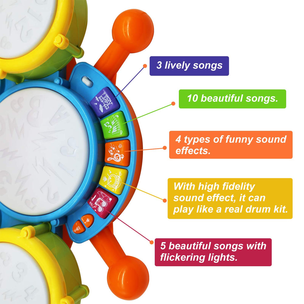 Homily kids drum set offering multiple music modes and lively rhythms.